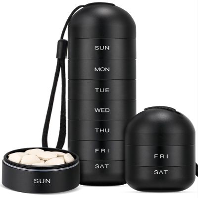Zannaki Upgrade Large Metal Travel Pill Organizer, Waterproof Weekly Pill Box, Portable Aluminum Alloy Pill Case Container, BPA Free 7 Day Daily Medicine Organizer Holder for Vitamin,Pills,Supplement