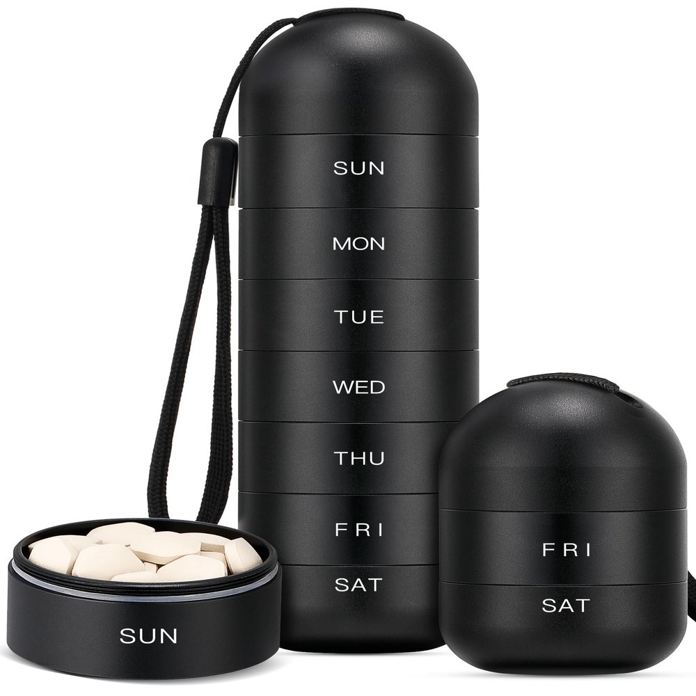 Zannaki Upgrade Large Metal Travel Pill Organizer, Waterproof Weekly Pill Box, Portable Aluminum Alloy Pill Case Container, BPA Free 7 Day Daily Medicine Organizer Holder for Vitamin,Pills,Supplement