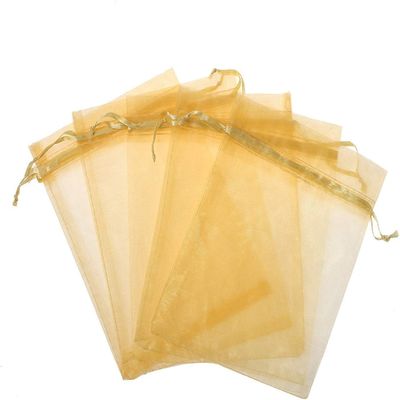 100pcs 5x7 inch Gifts Wrap Bags Gold, Organza Sheer Fabric Bulk, Drawstring Reusable Recycled Pouch for Baby Shower Favor, Craft Business, Beach, Standard Size Elegant Business Card, Cute Little Toy