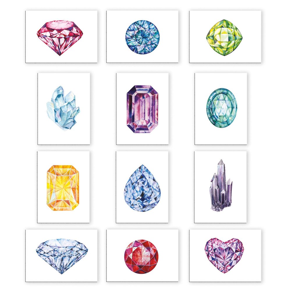 Ritzy Rose Watercolor Greeting Cards Colorful High Quality Notecards | Box Set of 24 Cards + Envelopes Made in USA (Gemstones Multicolor)
