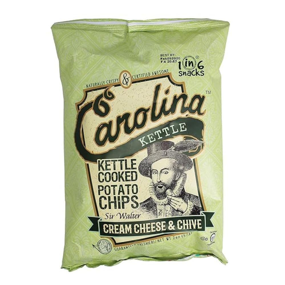 Carolina Kettle Chips | Kettle Cooked Potato Chips | Kosher - Gluten Free Chips Fit For Healthy School Snacks | With Irresistible Crunch and Bold Flavor - Cream Cheese & Chives (Case of 20 x 2 oz.)