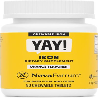 NovaFerrum Yay | Chewable Iron Supplement for Kids & Adults Ages 4 and Over | 18mg of Iron | 90 Servings | Sugar Free | Vegan | Gluten Free | Orange Flavor