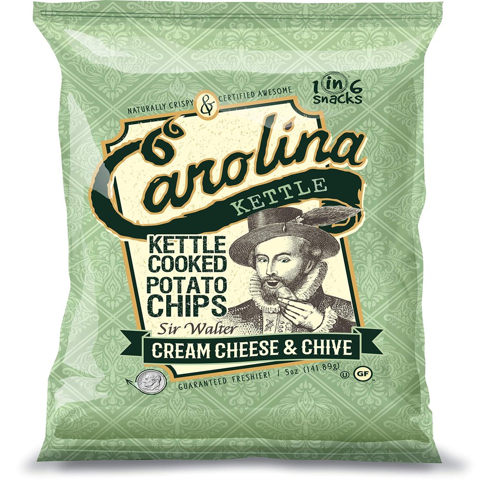 Carolina Kettle Kettle Cooked Potato Chips, Sir Walter Cream Cheese & Chive, 5 Oz