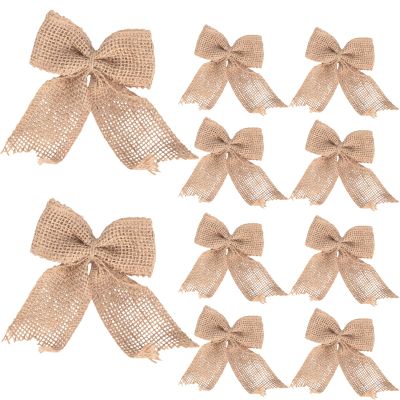 10 Pcs Burlap Bows Handmade Rustic Bowknot Wedding Decor Bows Embellishments for DIY Art Craft Gifts Wrapping Home Wedding Party Supplies Decoration (Style B)