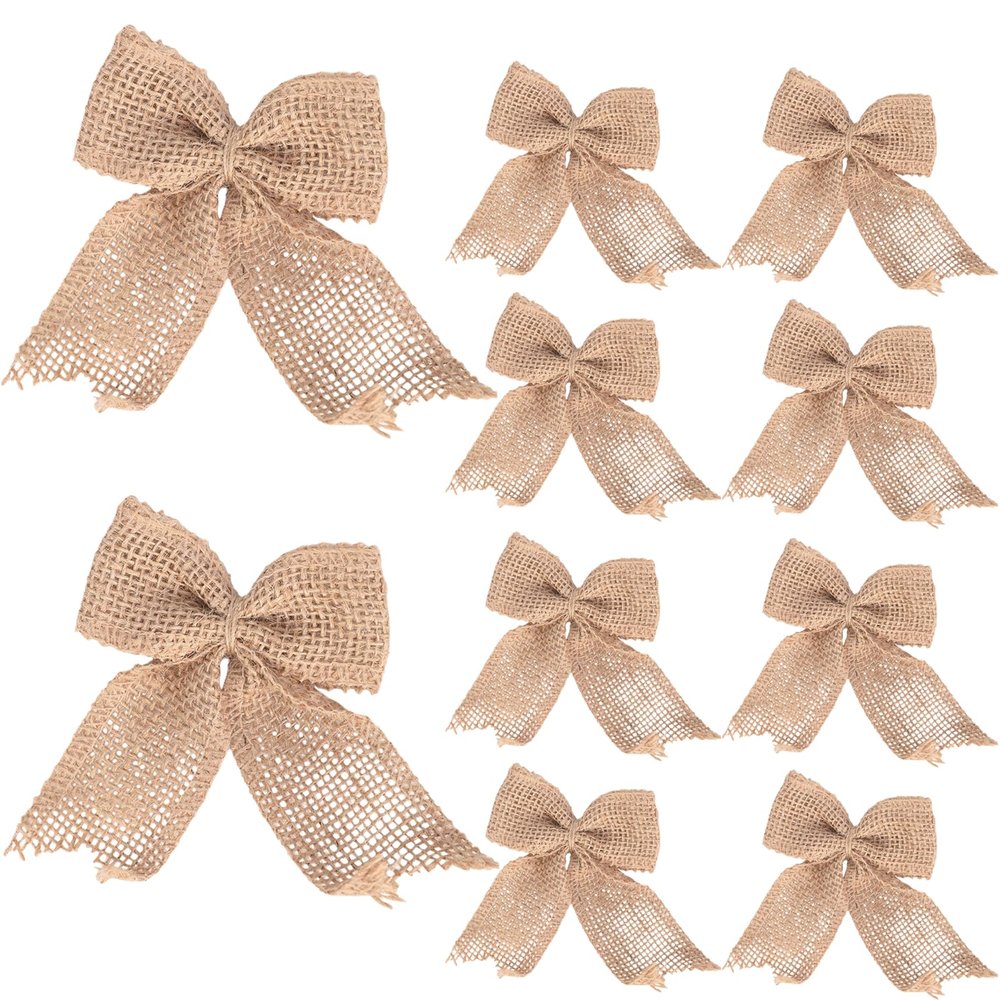 10 Pcs Burlap Bows Handmade Rustic Bowknot Wedding Decor Bows Embellishments for DIY Art Craft Gifts Wrapping Home Wedding Party Supplies Decoration (Style B)