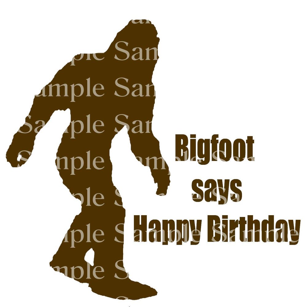 1/2 Sheet - Brown Bigfoot Says Happy Birthday Party - D24314 - 2D Edible Cake/Cupcake Party Topper - D24314