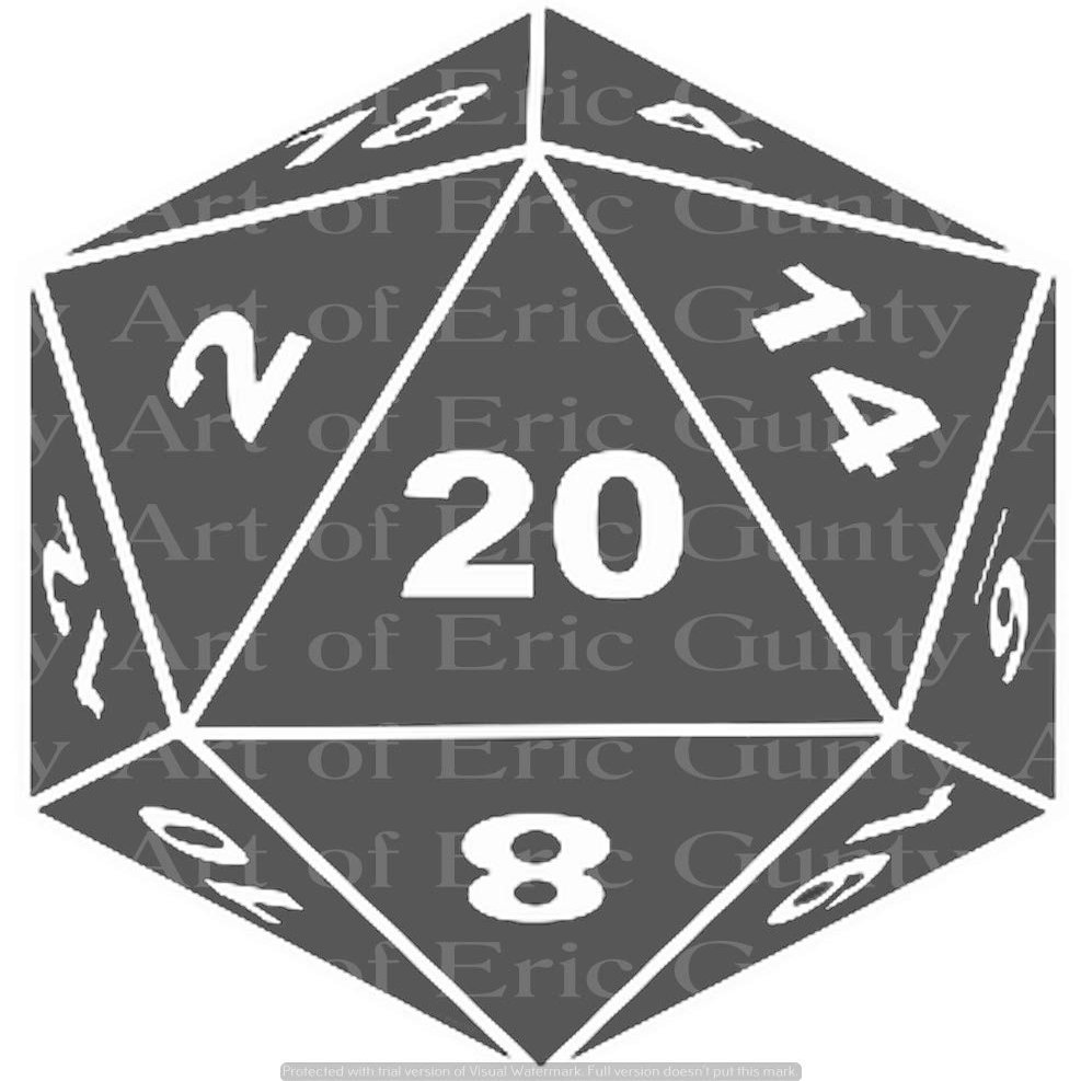 1/2 Sheet - Grey D20 Dice Gaming Birthday - D24127 - Edible Cake/Cupcake Party Topper - D24127