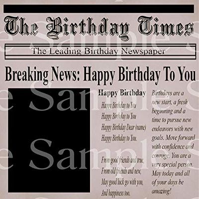 1/2 Sheet - Newspaper Happy Birthday - D24152 - 2D Edible Cake Cupcake Party Topper