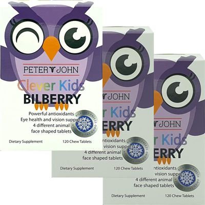Kids Vision Support Bilberry 120 Chew Tablets Made in New_Zealand Children's Eye Health Formula (3 Pack)