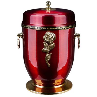 Adult Cremation Urn for Ashes Metal Funeral urn Memorial Human Urn Pet Ashes Urn (Red + Rose)