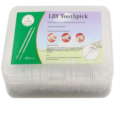 LBY 600pcs Plastic Toothpicks, Interdental Toothpicks with Curved Blade and Brush Shape, Teeth Cleaning Tools, Plastic (White )