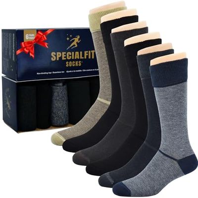 Diabetic socks for men 9-12, Non binding socks men, Extra Wide Socks for Comfort, Style and Health, Dark Stripes, 6 Pairs