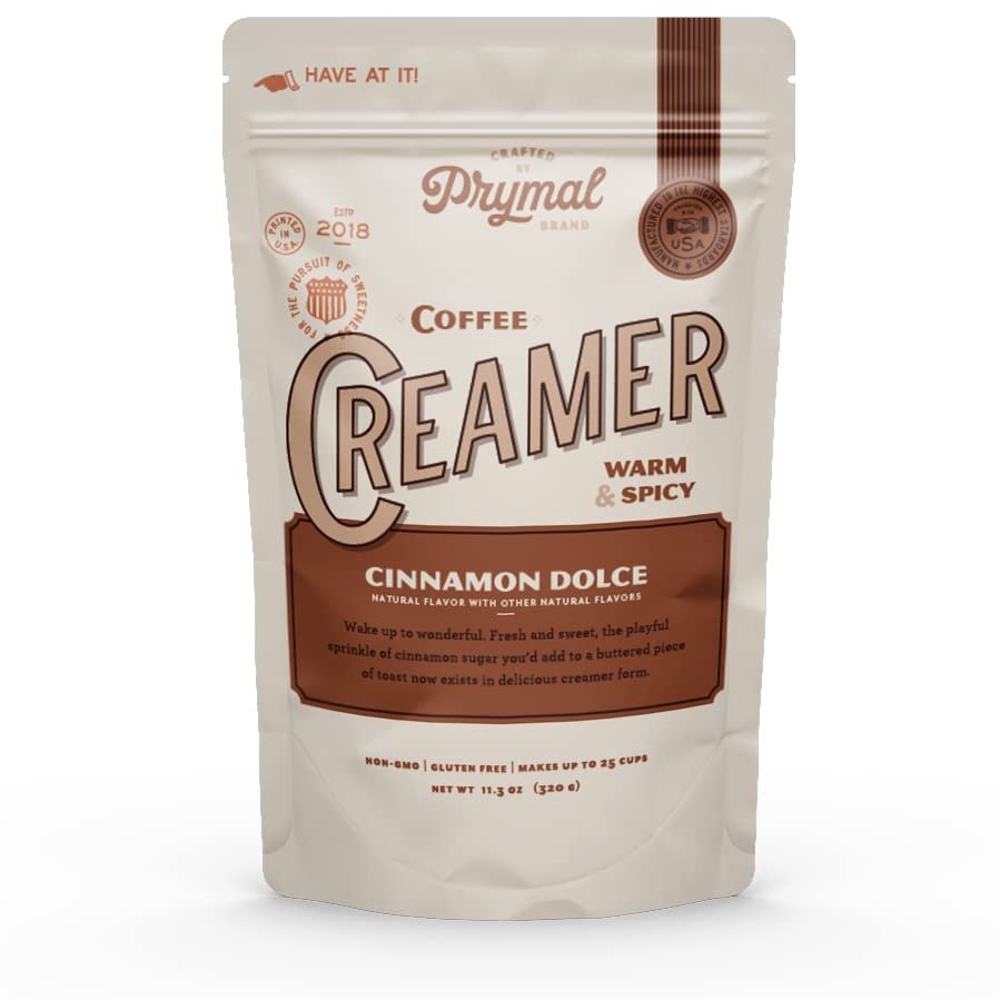 PRYMAL Cinnamon Dolce Coffee Creamer - Keto, Non Dairy, Sugar Free - Natural, Non Refrigerated Powder with MCT - 11.3oz Bag