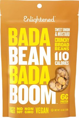 Bada Bean Bada Boom - Plant-Based Protein, Gluten Free, Vegan, Crunchy Roasted Broad (Fava) Bean Snacks, 100 Calories per Serving, Onion & Mustard, 4.5 Ounce (Pack of 6)