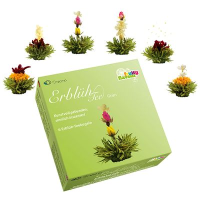 Creano Tea Flowers Mix - Blooming Green Tea, Fruity Flavoured (Roses in 6 Varieties), Flowering Set