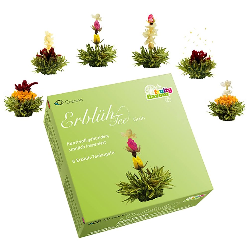 Creano Tea Flowers Mix - Blooming Green Tea, Fruity Flavoured (Roses in 6 Varieties), Flowering Set