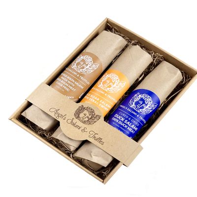 Angel Salumi Exotic Game Salami Crate - Salami Gift Box with Bison, Wild Boar , Duck Salami - Gourmet Salami - Option 3