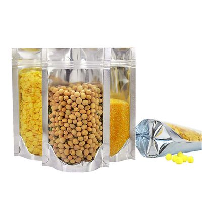 100 resealable bags aluminum eco food safe material clear silver colored cute smell proof large heavy duty for jerky, tea, food storage,tshirts,jewelry travle (9.5 * 13.8+4 inch)