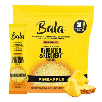 Bala Enzyme Hydration & Sugar-Free Drink Mix - Turmeric, Bromelain, Papain - Immunity, Mobility - Pineapple 0.25oz (30 Count)