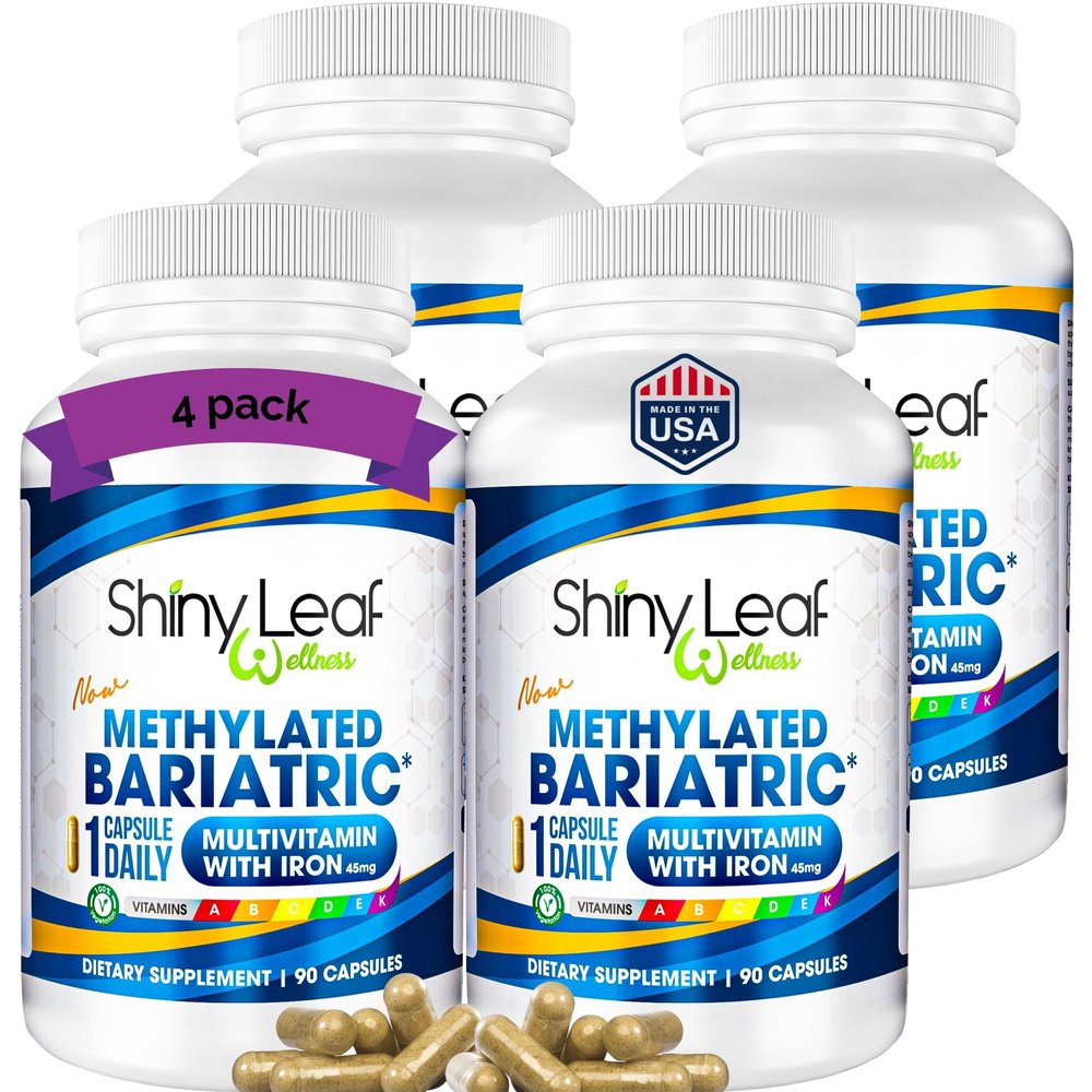 Shiny Leaf Methylated Bariatric Multivitamin with Iron 45mg Once Daily Capsule, ASMBS Compliant Bariatric Vitamins for Gastric Bypass & Gastric Sleeve, for Men & Women, USA Made 4 Pack (360 Count)