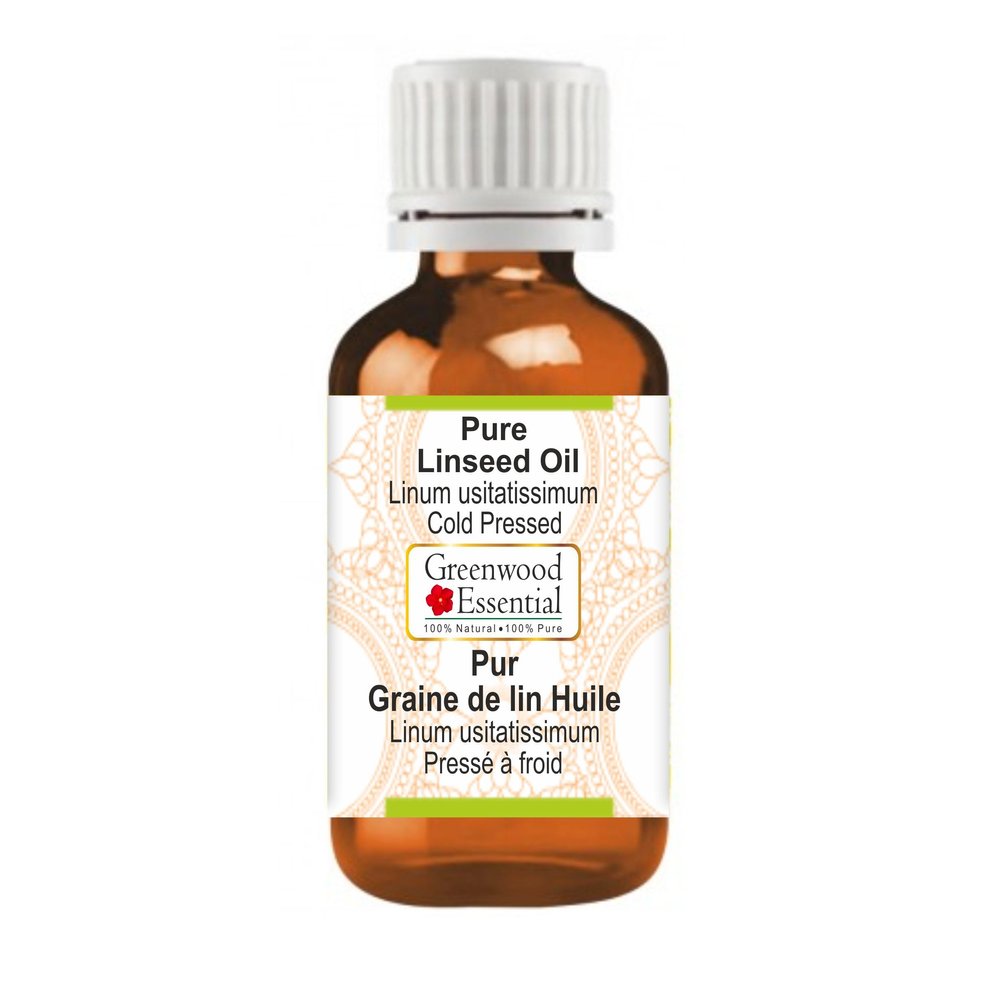 Greenwood Essential Linseed Oil (Linum usitatissimum) | Cold Pressed | Natural | Undiluted | For Diluting Essential Oils | For Skin & Massage | Men & Women | 100ml (3.38 oz)