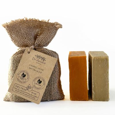 Dr.Ancient Bittim & Aleppo Soap Bar Set (2-Pack) Organic Handmade Vegan Soap Bars, Natural Chemical-Free, Gentle Cleanser for Face & Body