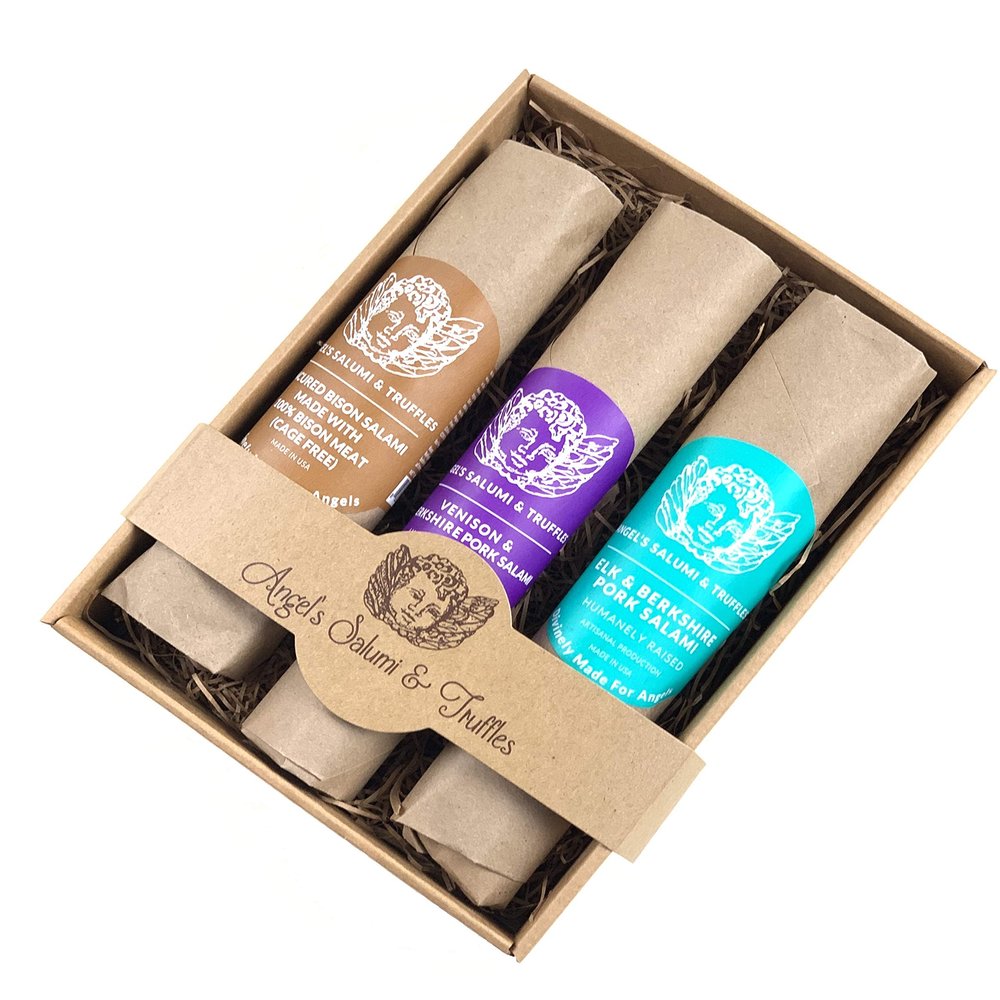 Angel Salumi Exotic Game Salami Crate - Salami Gift Box with Bison, Elk , Venison Salami - Gourmet Salami - Option 4