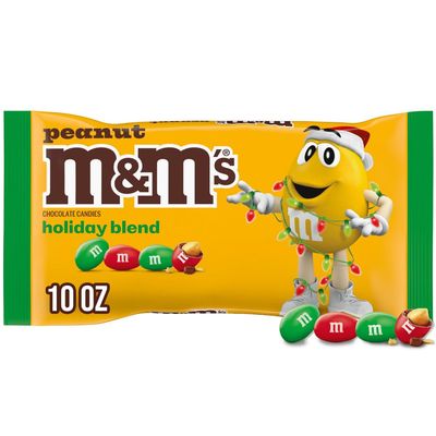 M&M'S Peanut Milk Chocolate Christmas Candy, Holiday Chocolate Candy for Stocking Stuffers, 10 oz Bag