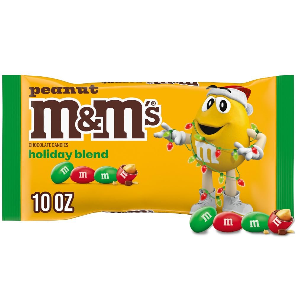 M&M'S Peanut Milk Chocolate Christmas Candy, Holiday Chocolate Candy for Stocking Stuffers, 10 oz Bag