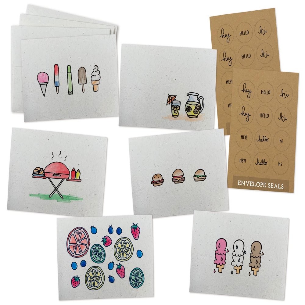 Sugartown Greetings Summer BBQ Note Cards Pack - Set of 24 Blank Note Cards with Envelopes & Kraft Seals - Great for Thank You Notes, Thinking of You Notes, Birthday Cards