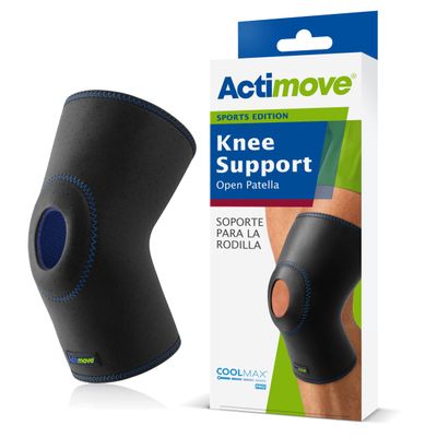 Actimove Sports Edition Knee Support Open Patella with COOLMAX AIR Technology Sleeve for Pain Management For Strains, Sprains & Swelling - Left/Right Wear Black, X-Large