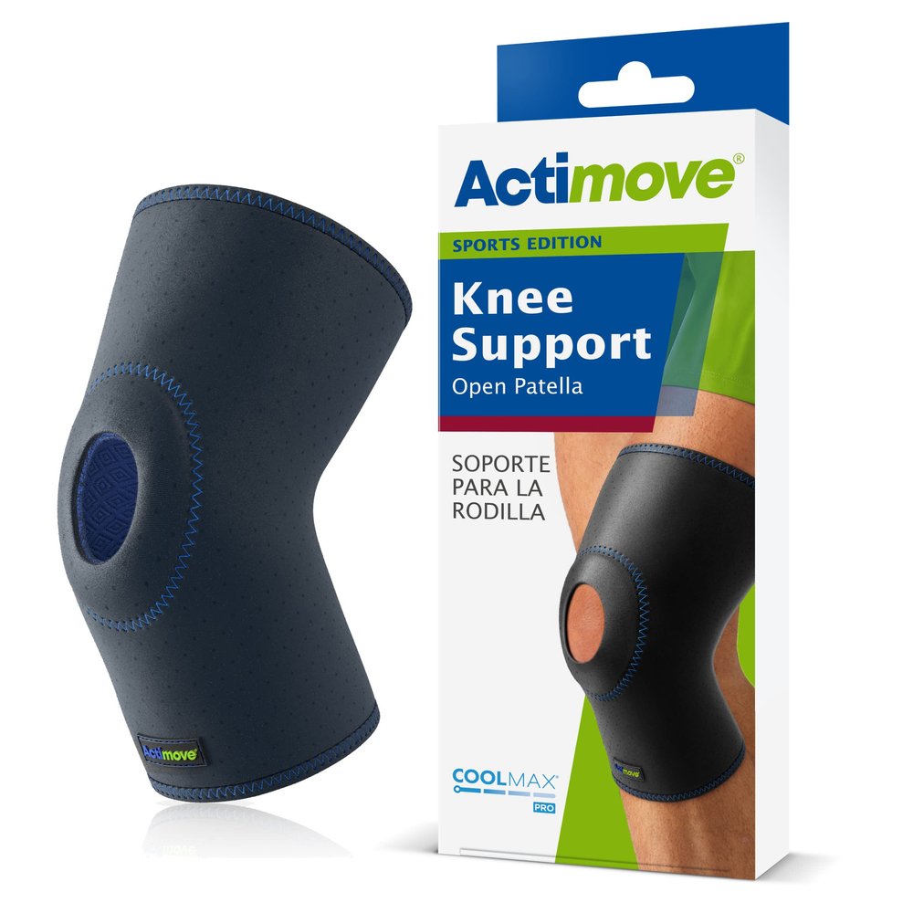Actimove Sports Edition Knee Support Open Patella with COOLMAX AIR Technology  Sleeve for Pain Management  For Strains, Sprains & Swelling - Left/Right Wear  Navy, 3X-Large