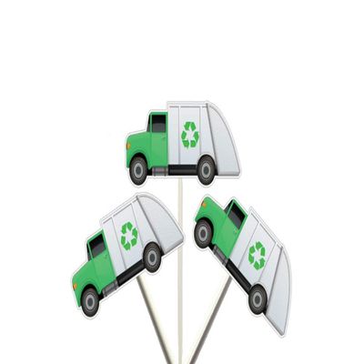 12 Count - GARBAGE TRUCK/RECYCLE TRUCK Cupcake Toppers