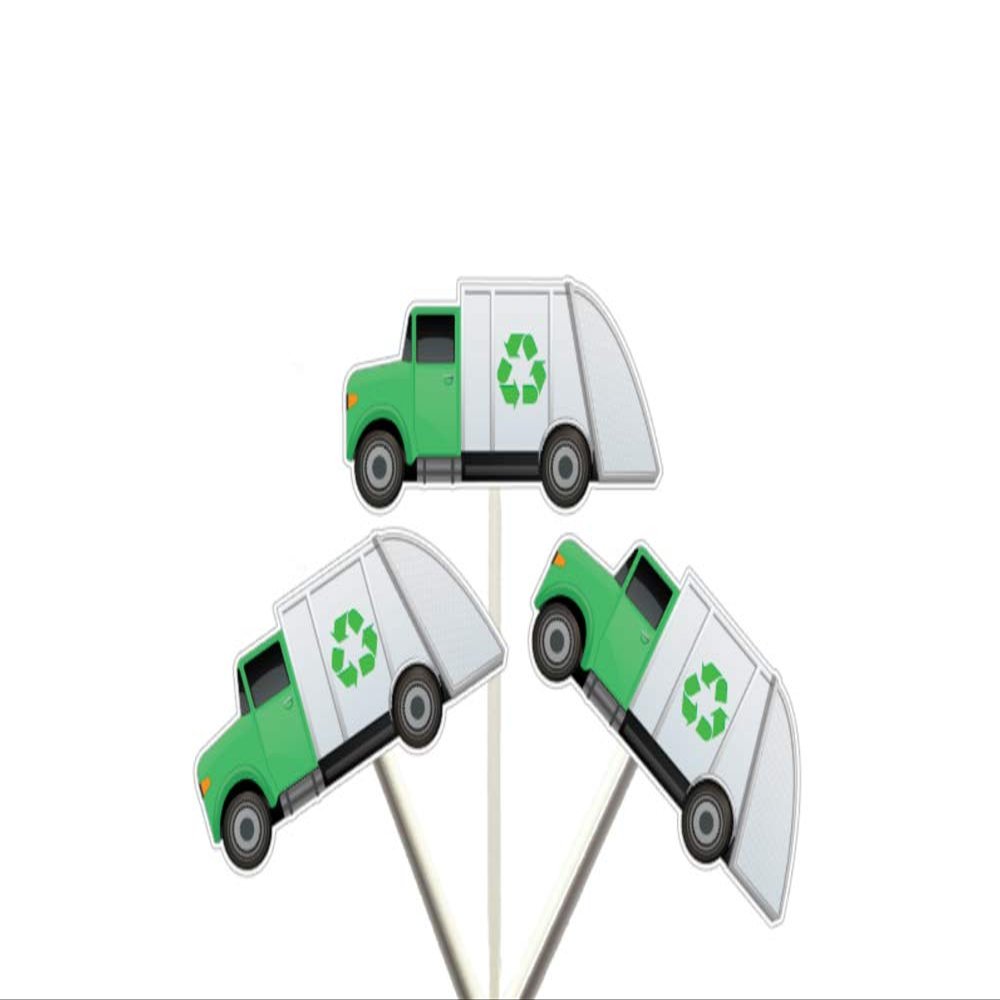 12 Count - GARBAGE TRUCK/RECYCLE TRUCK Cupcake Toppers