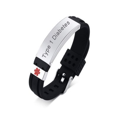 Hisatan Free Engraving Medical Alert ID Bracelets Adjustable Silicone Silicon and Stainless Steel Emergency Wristband for Men and Women, Type 1 Diabetes