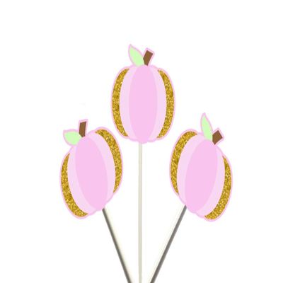 12 Count - PUMPKIN PINK AND GOLD Cupcake Toppers