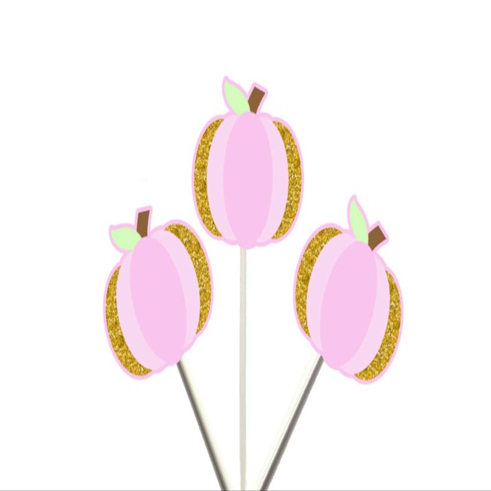 12 Count - PUMPKIN PINK AND GOLD Cupcake Toppers
