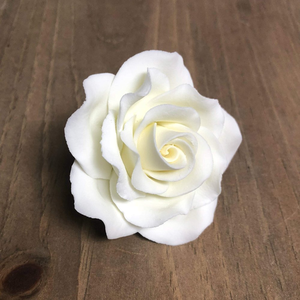 Exquisite Rose Sugar Flower (sold individually) - Gumpaste Cake Topper - Ivory by Sugar Deco (3.5" Ivory)