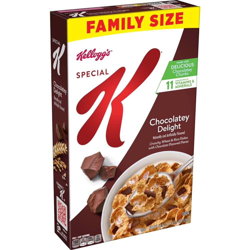 Kelloggs Special K Cold Breakfast Cereal, 11 Vitamins and Minerals, Anytime Snacks, Family Size, Chocolatey Delight (8 Boxes)