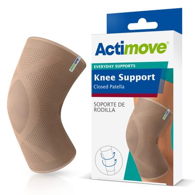 Actimove Everyday Supports Knee Support Closed Patella  Helps with Pain Relief and Swelling  For Chronic Knee Pain and Overuse Knee Injuries  Left/Right Wear  Beige, Large