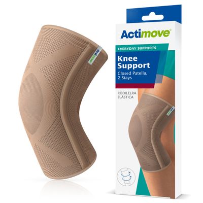 Actimove Everyday Supports Knee Support Closed Patella 2 Stays  Helps with Pain Relief and Swelling  For Chronic Knee Pain and Overuse Knee Injuries  Left/Right Wear  Beige, Medium