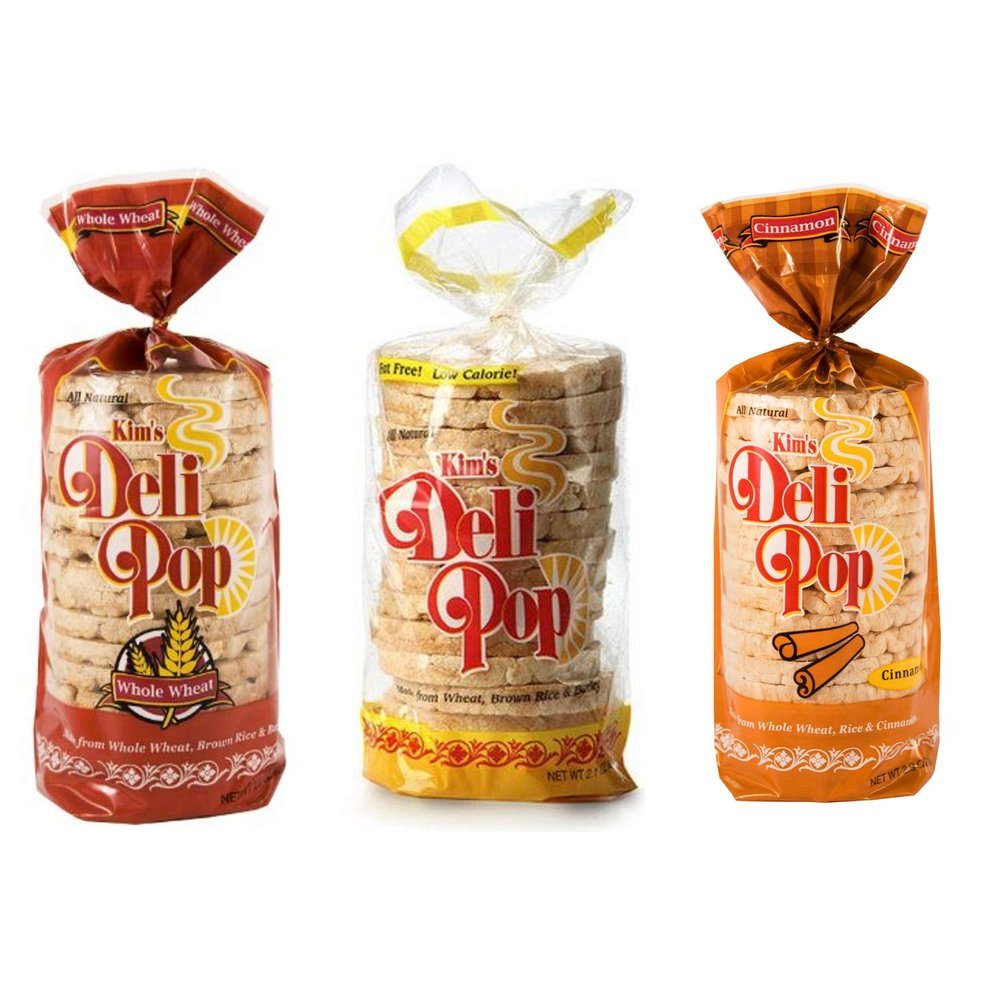 Kims Deli Pop Rice Cakes | Original, Whole Wheat, Cinnamon | Multigrain, Natural, Vegan | Sugar Free Korean Snack | Low Calorie, Low Fat | Variety 3 Pack |