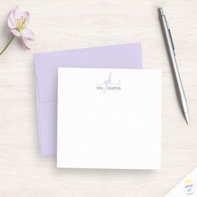 Personalized Monogram Note Cards - Pretty Script Flat Note Cards - Charming - Stationery Set - Gift For Her