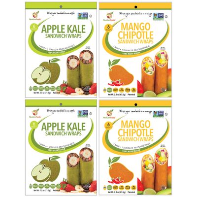 Apple Kale & Mango Chipotle Sandwich Wraps (Four-Pack)  Variety Pack of Plant-Based, Gluten-Free, Low-Carb Wraps  Vegan, Non-GMO, Paleo Tortilla Alternatives for Healthy Eating