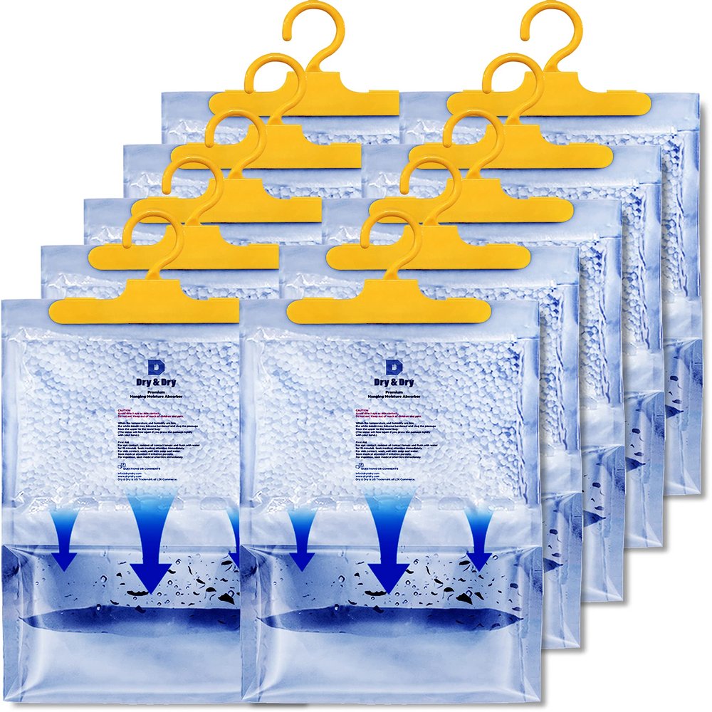 Dry & Dry 10 Pack[14 OZ] Premium Moisture Absorbers for Home, Basement & Bedroom - Small Dehumidifiers