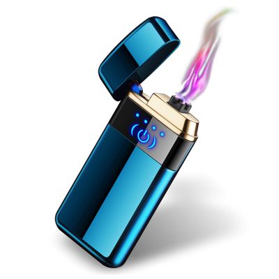 Double Arc Electric Lighter Smart Fingerprint Sensor Lighter Flameless Windproof Lighter USB Rechargeable Fashion Lighter Best Gift for You (Blue)