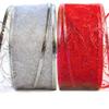 Christmas Ribbon Wired for Gift Wrapping Red Wired Ribbons Xmas Tree Ribbon Silver Sheer Wire Organza Set Present Wrap Around, Christmas Decor Crafts Floral Arrangement Supplies & Decoration 50 Yards view 1