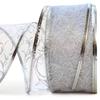 Christmas Ribbon Wired for Gift Wrapping Red Wired Ribbons Xmas Tree Ribbon Silver Sheer Wire Organza Set Present Wrap Around, Christmas Decor Crafts Floral Arrangement Supplies & Decoration 50 Yards view 2
