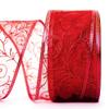 Christmas Ribbon Wired for Gift Wrapping Red Wired Ribbons Xmas Tree Ribbon Silver Sheer Wire Organza Set Present Wrap Around, Christmas Decor Crafts Floral Arrangement Supplies & Decoration 50 Yards view 3