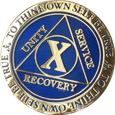 10 Year AA Medallion Dusty Blue Color Gold Plated Chip